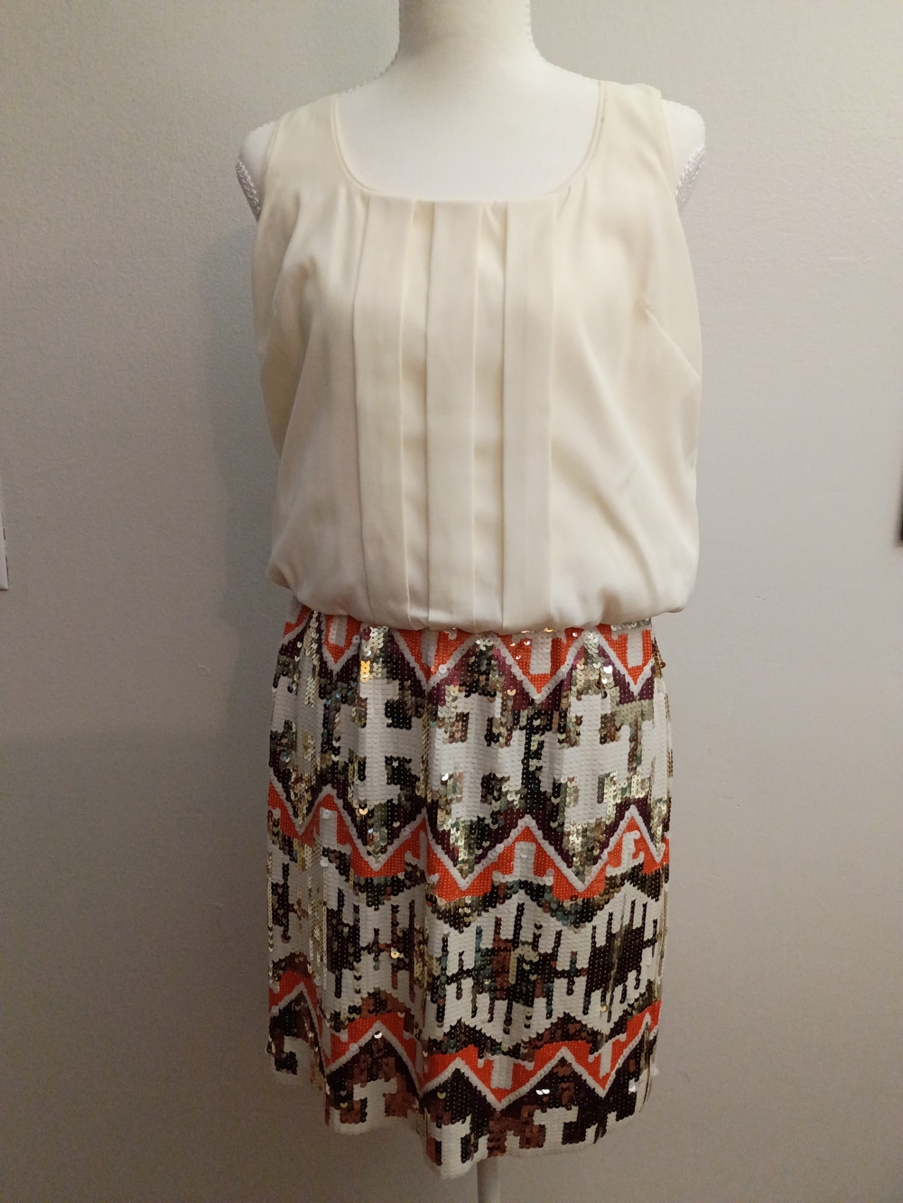 Jessica Simpson Cream Blouson Top with Orange, Brown & Gold Sequin Skirt